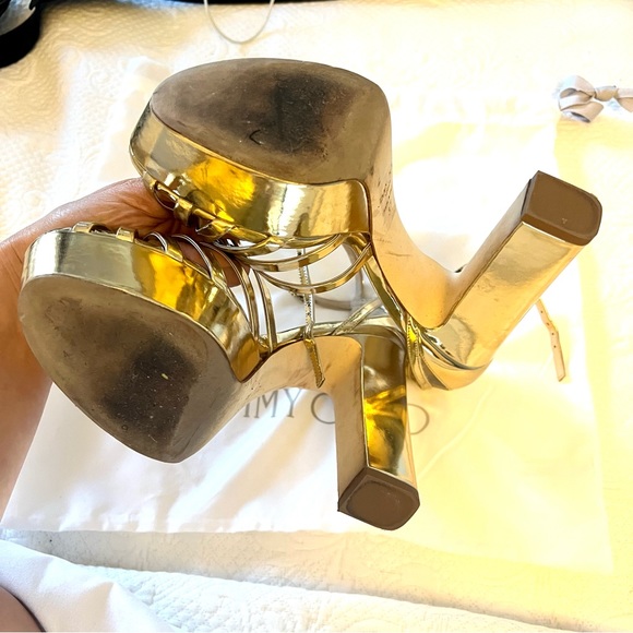 Jimmy Choo Gold Isra Platform Sandals Size 37 7 - Picture 7 of 11
